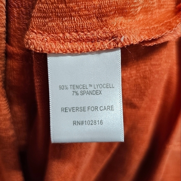 Garnet Hill Orange Tencel Terry V-Neck Shirt Dress Size Medium Pockets Stretch - Picture 9 of 10